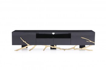 Elegant Black TV Unit with Champagne Gold Stainless Steel Base