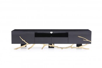 Elegant Black TV Unit with Champagne Gold Stainless Steel Base Elegant Black TV Unit with Champagne Gold Stainless Steel Base