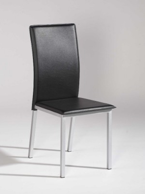 Simple Design Black Leather Dining Chair with Silver Legs