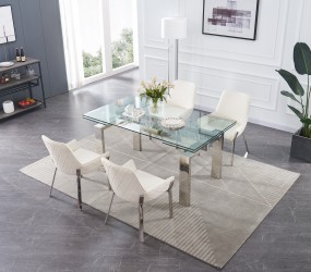 High-class Rectangular All Clear Glass Top Leather Table and Four Chairs