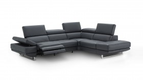 Dark Leather Tufted Design and Comfy Seats with Adjustable Headrest Sectional
