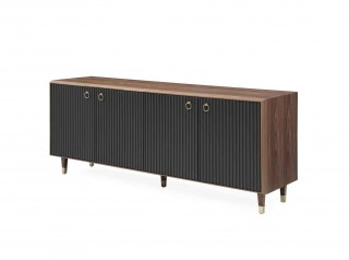 Modern Walnut Buffet with Uniquely Designed Matte Grey Doors