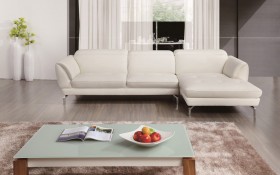 Stylish Tufted Sectional Upholstered in Real Leather