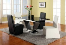 Extendable Rectangular Marble Leather Five Piece Modern Dining Extendable Rectangular Marble Leather Five Piece Modern Dining