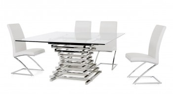 Contemporary Steel Base Square Clear Glass Dining Table