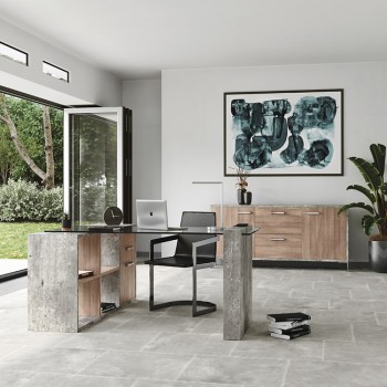 Exquisite Faux Concrete Desk with Glass Top