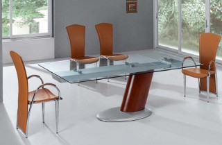 Comet Glass Contemporary Extendable Dining Table with Metal Base