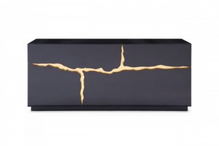 Elite High Gloss Black Buffet with Champagne Gold Accents