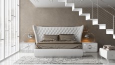 Modern White Finished Platform Bed with Long Headboard Modern White Finished Platform Bed with Long Headboard
