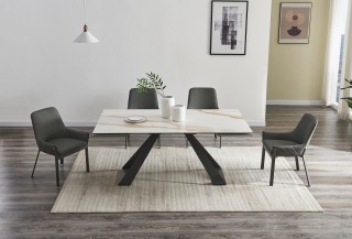 Stylish Rectangular Top Leather Modern Dining Set