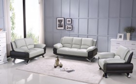 Two-Toned Leather Three Piece Sofa Set