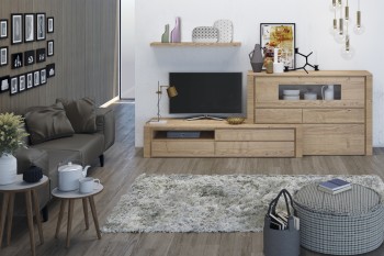 Contemporary Wall Unit in Natural Wood Finish