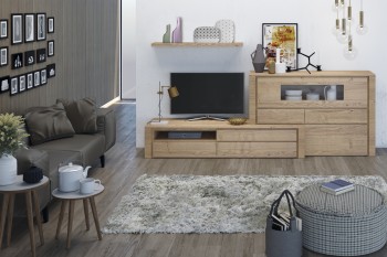 Contemporary Wall Unit in Natural Wood Finish Contemporary Wall Unit in Natural Wood Finish