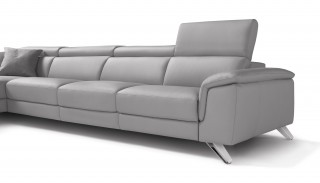 Italian Made Taupe Full Leather Sectional Sofa with Adjustable Headrest