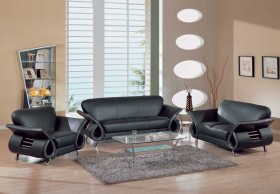 Contemporary Dual Colored or Black Leather Sofa Set w/ Chrome Details