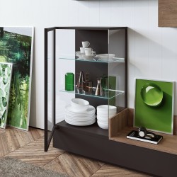 Modern Matte Black Wall Unit with Glass Shelves