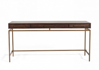 Contemporary Acacia and Brass Desk