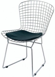 Solid Steel Wire Chair with Leatherette Cushion Harry Bertoia