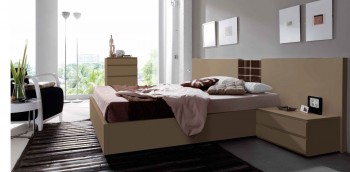 Lacquered Made in Spain Wood Platform and Headboard Bed with Storage System
