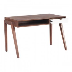 Contemporary Wooden Office Desk in Walnut Finish with Storage Drawer