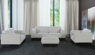 Manhattan Contemporary White Leather Sofa Set