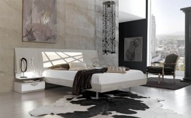 High-class Lacquered Platform and Headboard Bed