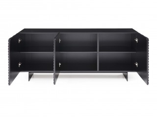 Matte Black Buffet with Wave Doors and Black Matte Metal Legs