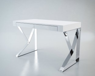 White High Gloss Office Desk with X Legs