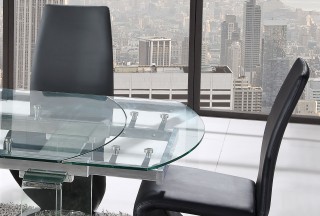 Gorgeous Extendable Floating Table with Black Leather Chairs