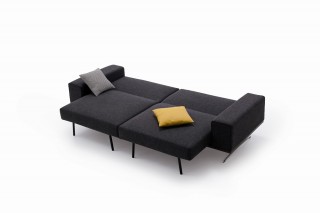 Contemporary Style Spacious Sofa Bed in Charcoal Grey Fabric