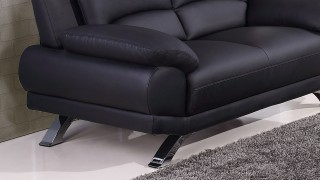 Black Top-Grain Leather Sofa Set with Tufted Pillows