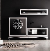 Modern Matte Black and Silver Living Room Wall Unit