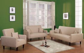 3 PC Living Room Sleeper Set in Grey, Red or Oatmeal Soft Fabric