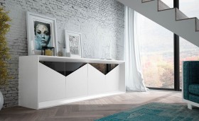 Modern White Buffet with Dark Glass