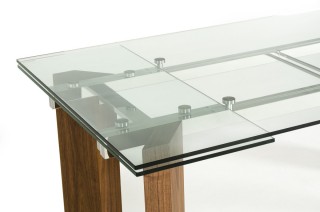 Modern Glass Top Extendible Dining Table with Wooden Legs