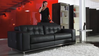 Contemporary Black and White Reclining Sofa Set