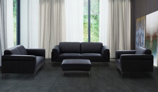 Menphis Black Leather Contemporary Sofa Set