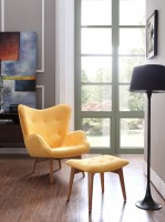 Cozy Yellow Fabric Chair with Ottoman