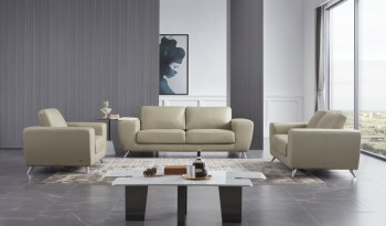 Modern Three Piece Light Gray Leather Living Room Set