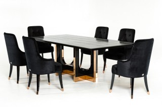 Modern Black High Gloss Crocodile and Rose Gold Large Dining Table