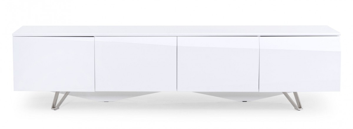 4 Door Modern White TV Stand with Stainless Steel Legs