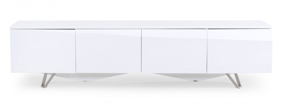 4 Door Modern White TV Stand with Stainless Steel Legs - Click Image to Close