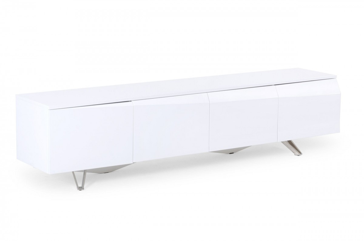 4 Door Modern White TV Stand with Stainless Steel Legs - Click Image to Close