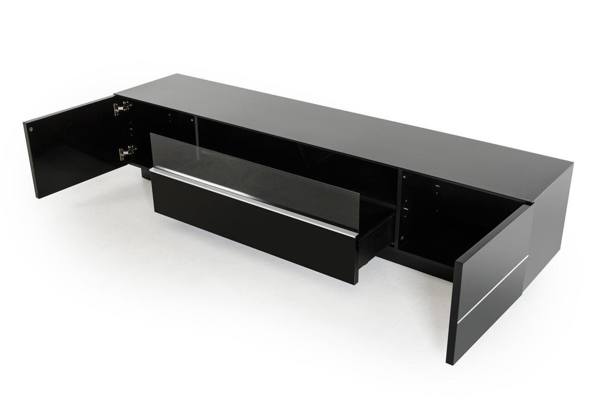 Contemporary Black High Gloss TV Stand with Stainless Steel Accents