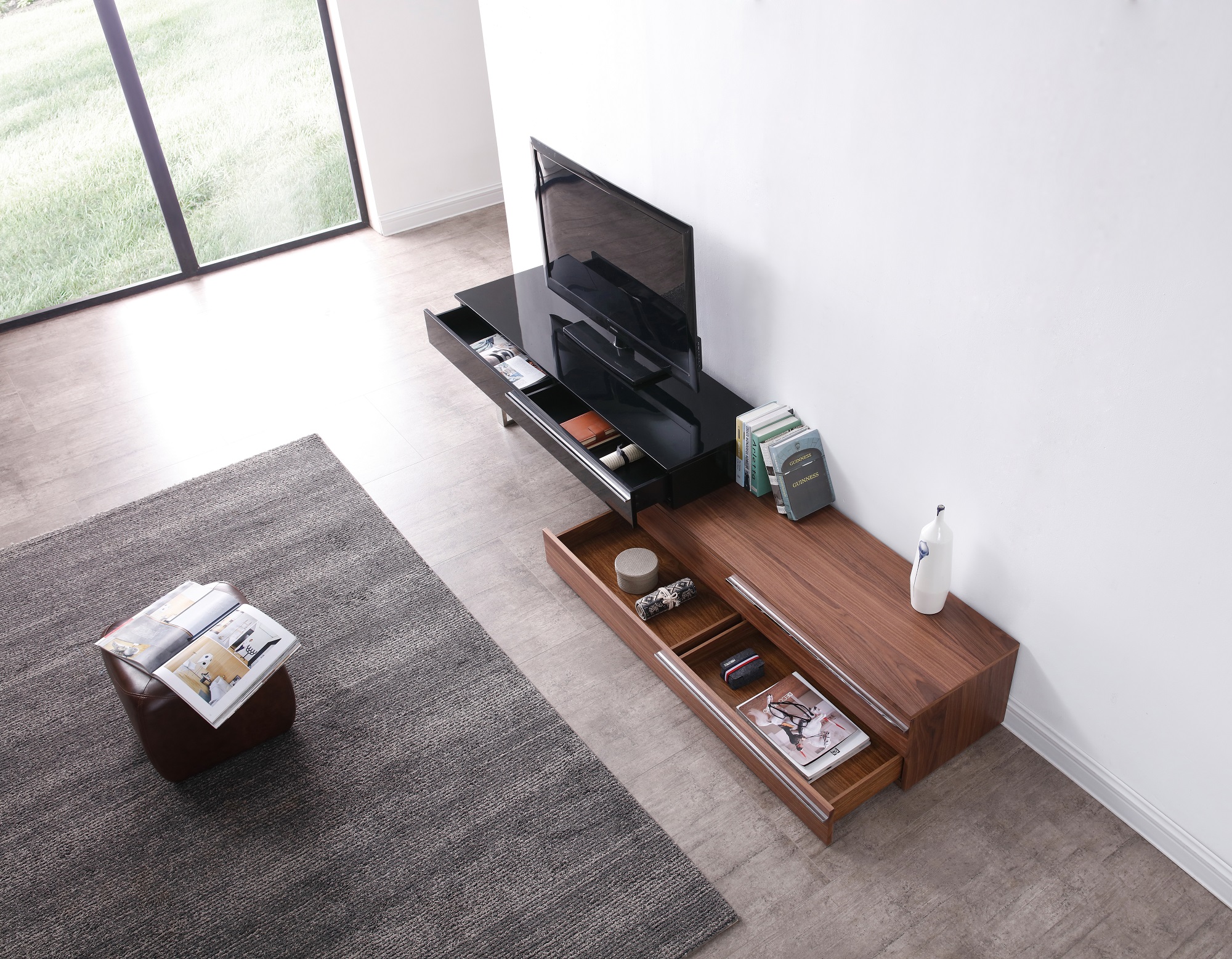 Long LCD TV Furniture with Storage in Walnut - Click Image to Close