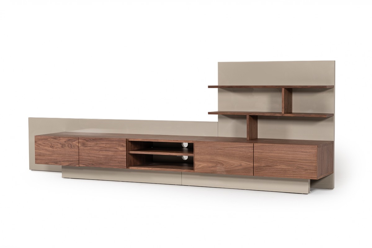 Contemporary Grey and Walnut TV Stand - Click Image to Close