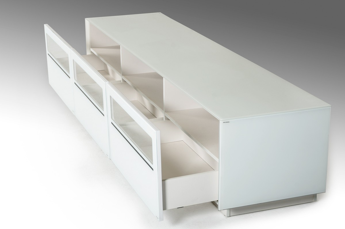 Contemporary White TV Stand with White Tempered Glass - Click Image to Close