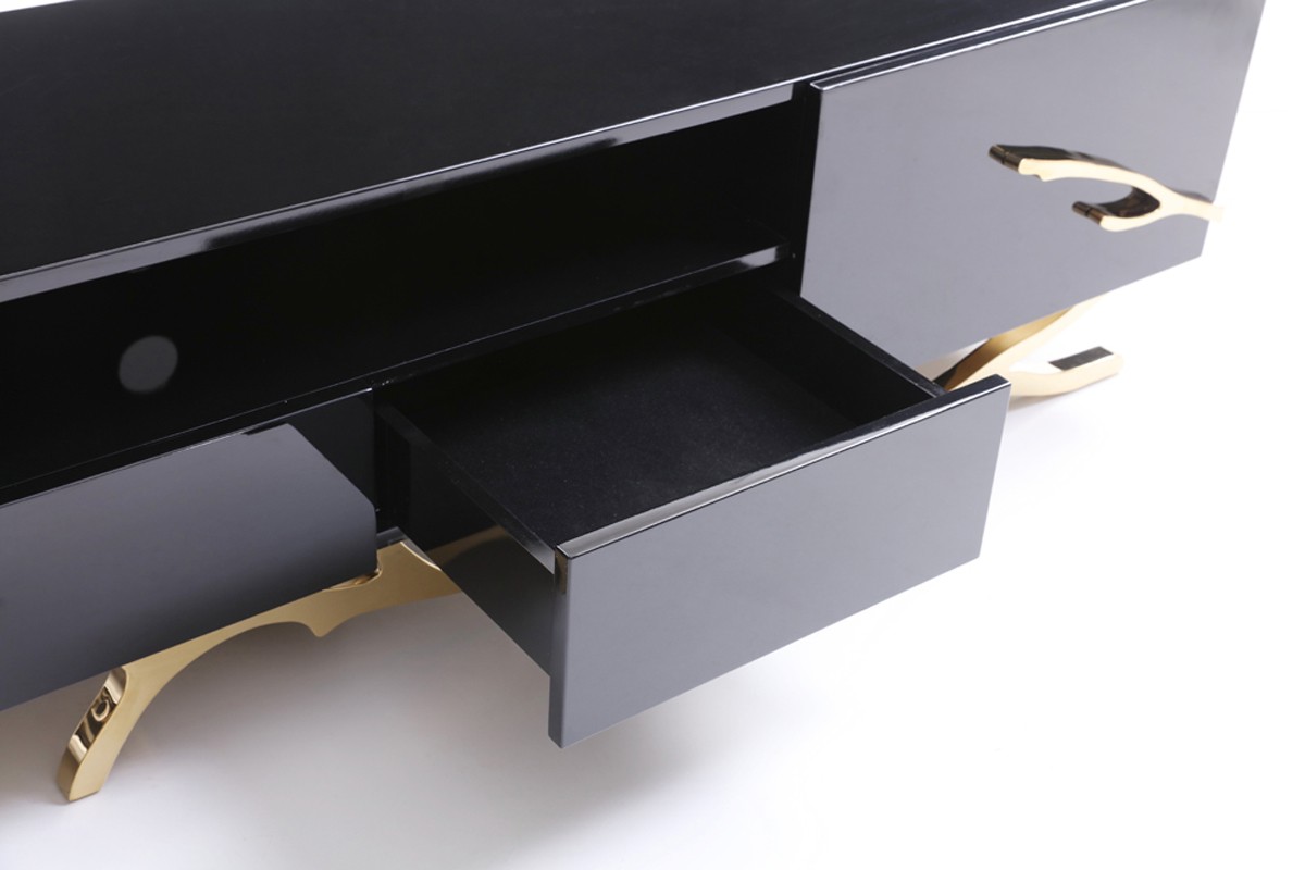 Elegant Black TV Unit with Champagne Gold Stainless Steel Base - Click Image to Close