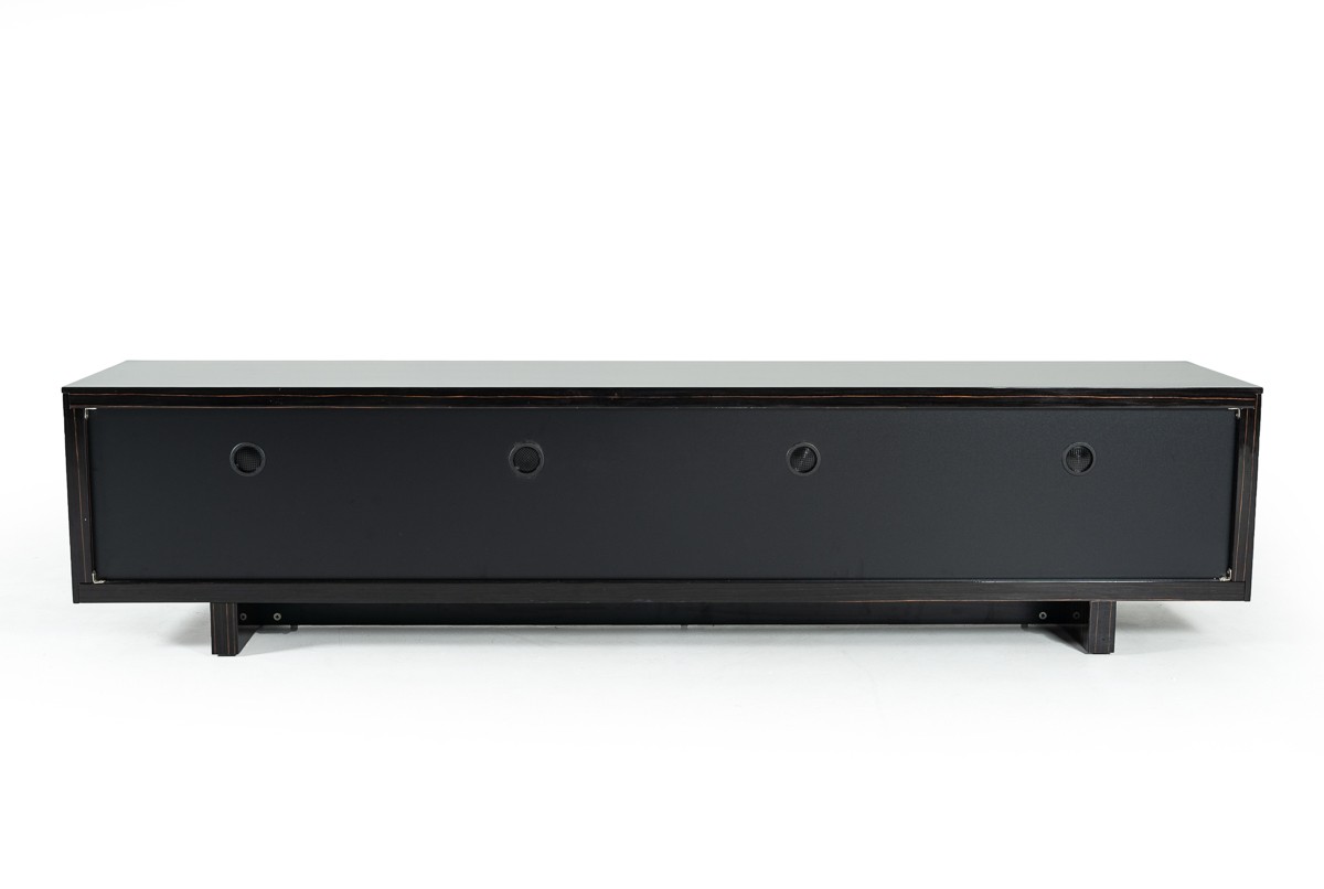 Elegant Ebony TV Stand with Rosegold Stainless Steel Edge - Click Image to Close