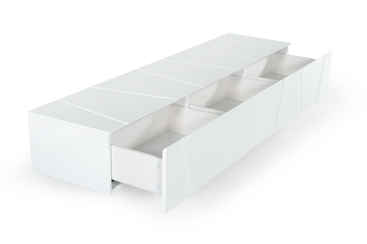 Elegant White TV Unit with Polished Stainless Steel Legs